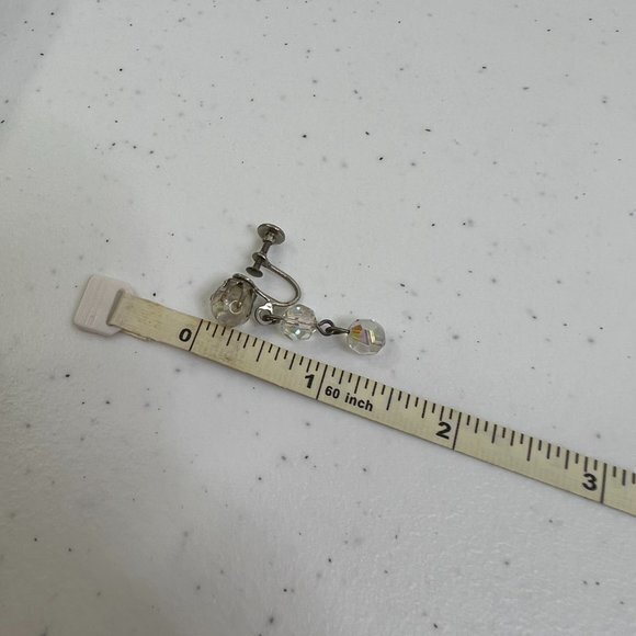 Beaded Screw Back Beaded Earrings AB Drop Dangle Silver Tone Vintage Used, see p - Picture 6 of 6